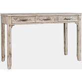 Gramercy Chevron 3 Drawer Desk with USB Charging in Brushed Grey Wash